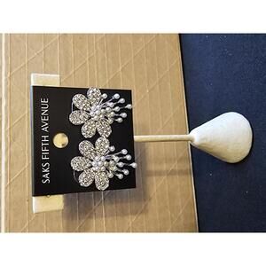 Saks Fifth Avenue Elegant Pearl and Crystal Flower Earrings